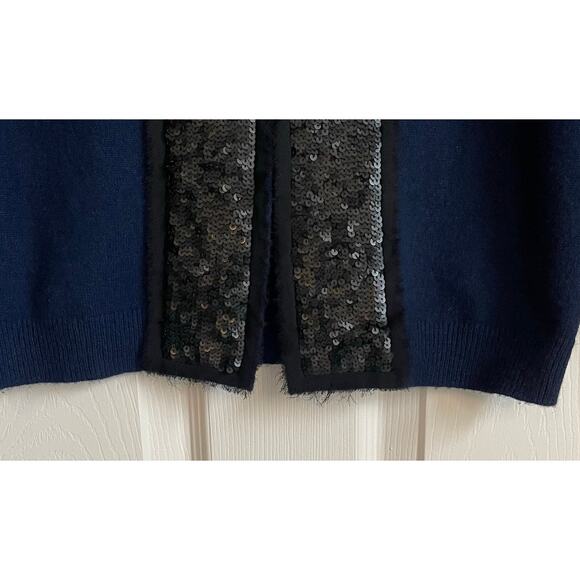 Aqua Cashmere Sweater Cardigan Navy Black Matte Sequin Detail Sz S Old Money - Picture 5 of 12